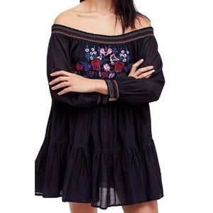 Free people black embroidered swing dress